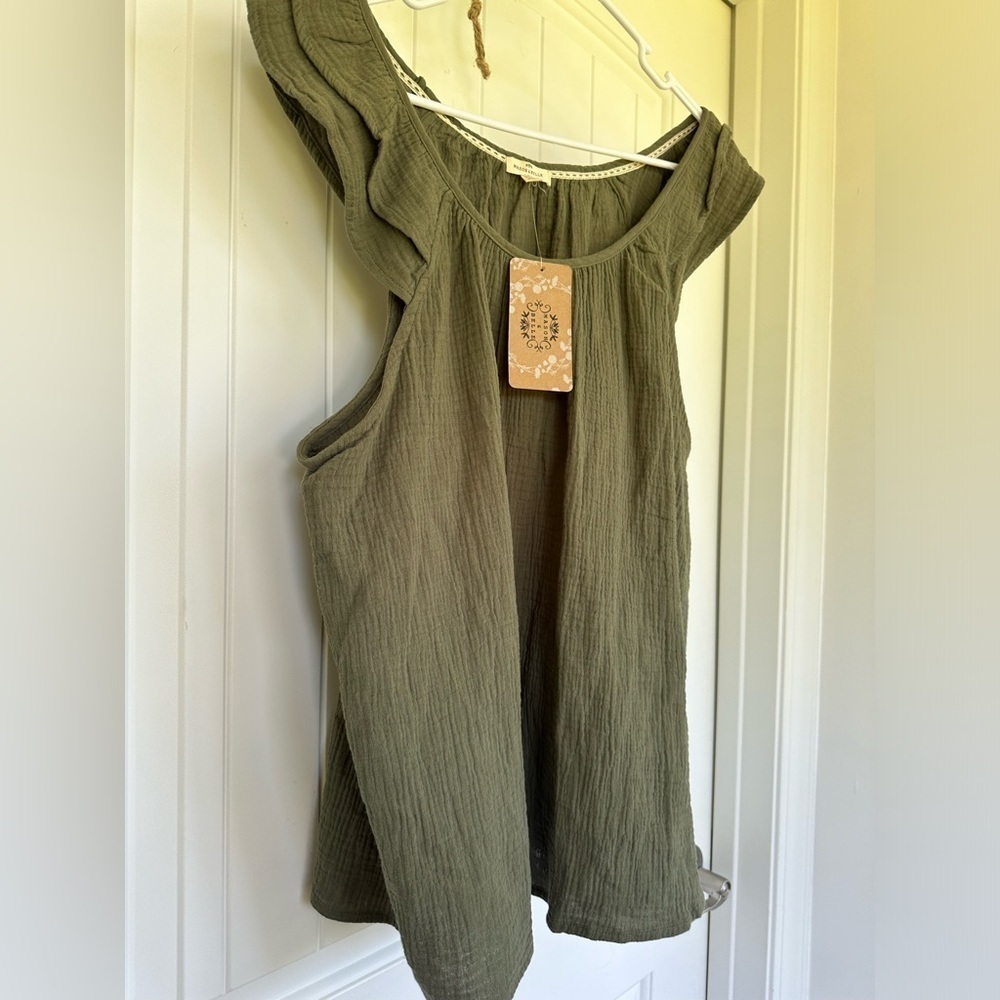 NWTS Mason & Belle Cotton Olive Green Ruffle Tank-XL